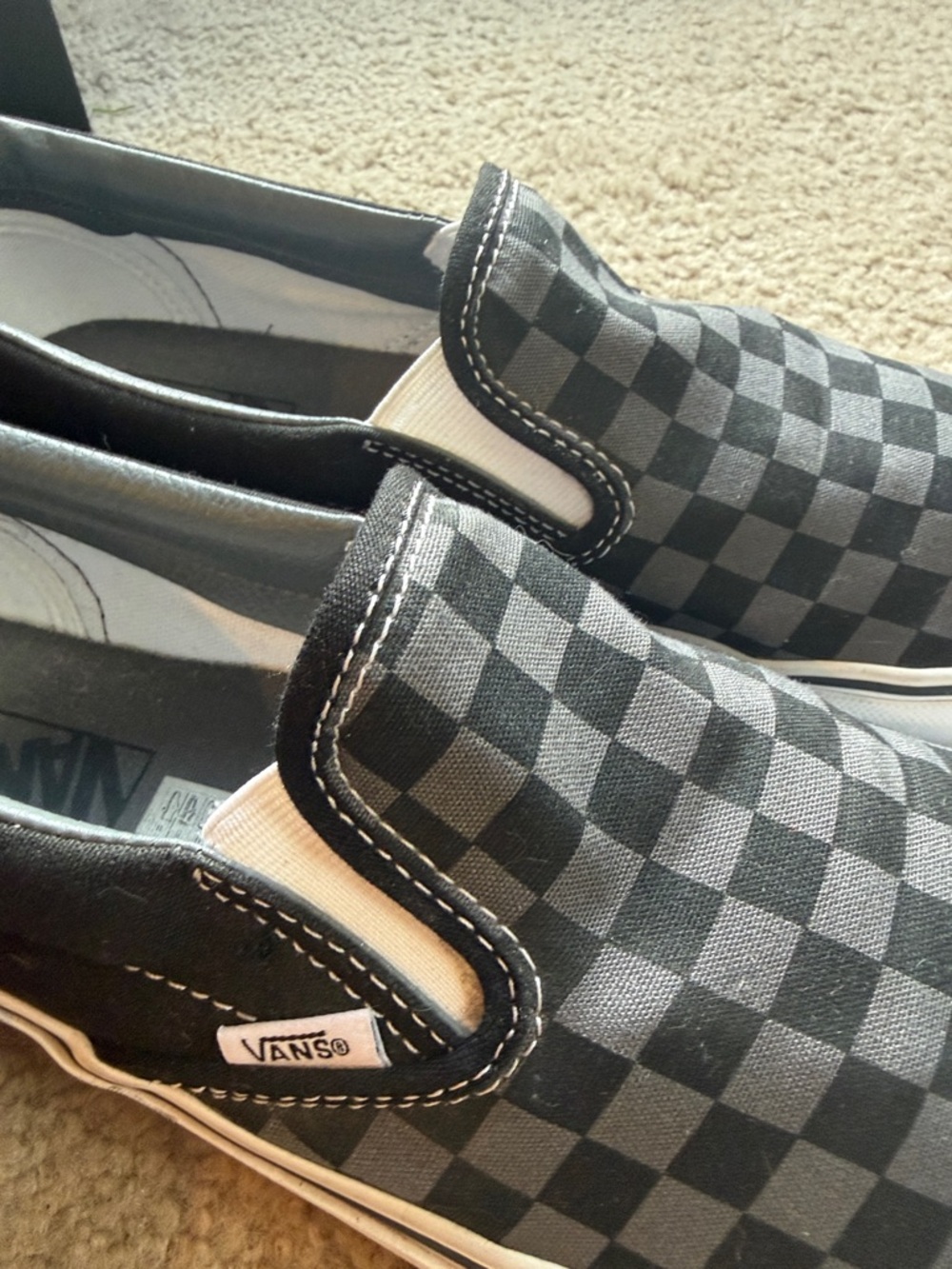 Vans Men's Gray and Black Checkered Slip-On Sneakers - Picture 5 of 9
